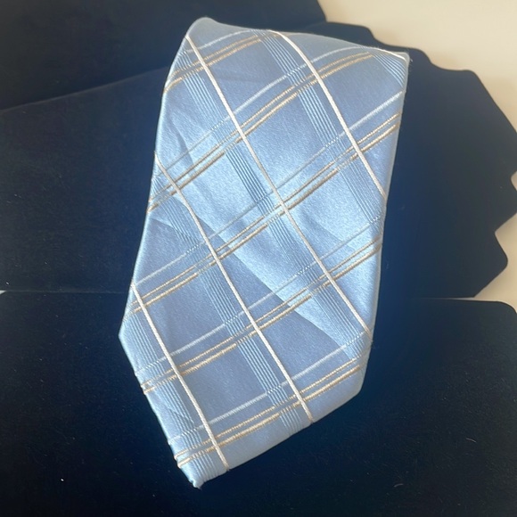 Light Blue and Gold/White Striped Silk Tie - Michael Kors - Picture 3 of 9